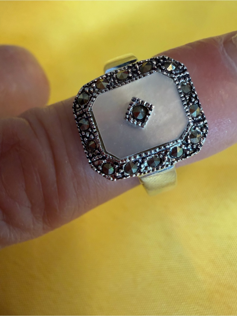 Park Lane Pearly White & Hematite Statement Ring Size 10